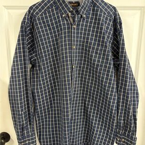 Ariat Pro Series Men's Long Sleeve Button Shirt Size L Blue Plaid Western Work